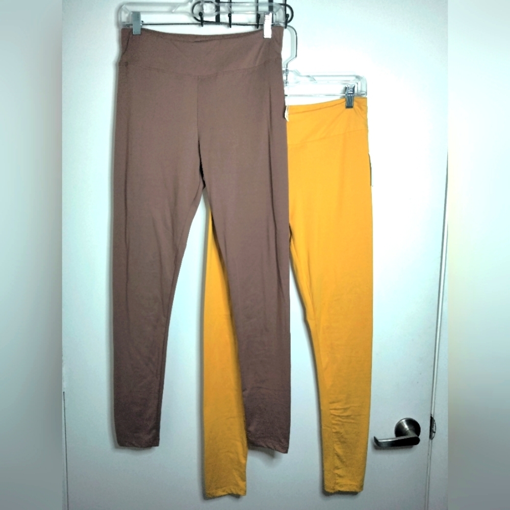 Madrag (Size L) Brown & Yellow (Lot of 2) Stretch Casual Leggings (NEW-NWT)